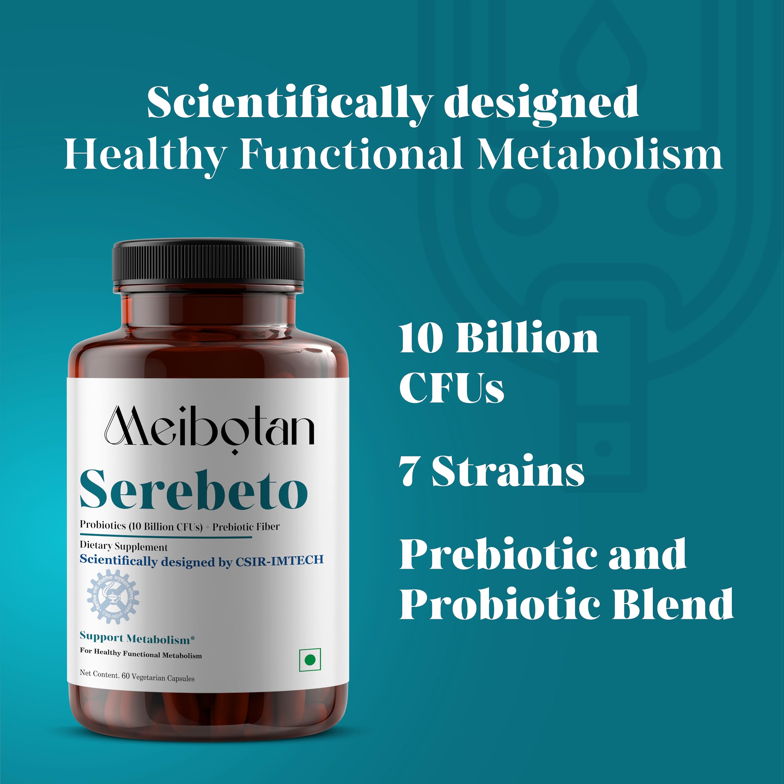 Serebeto India First 10 Billion Probiotic Blend formulation Scientifically designed by CSIR-IMTECH Control Diabetes & Blood Sugar Levels 60 Veg Capsule (Men & Women) — Amazon image 4