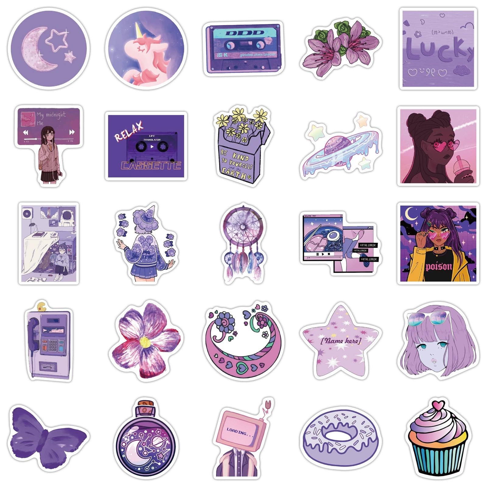 50PCS Purple Graffiti Aesthetic Stickers for Kids Teens Girls Adults,Trendy Cute Waterproof Decals for Water Bottle Guitar Phone Scrapbook Helmet Laptop Skateboard Luggage Bicycle Refrigerator - Image 3