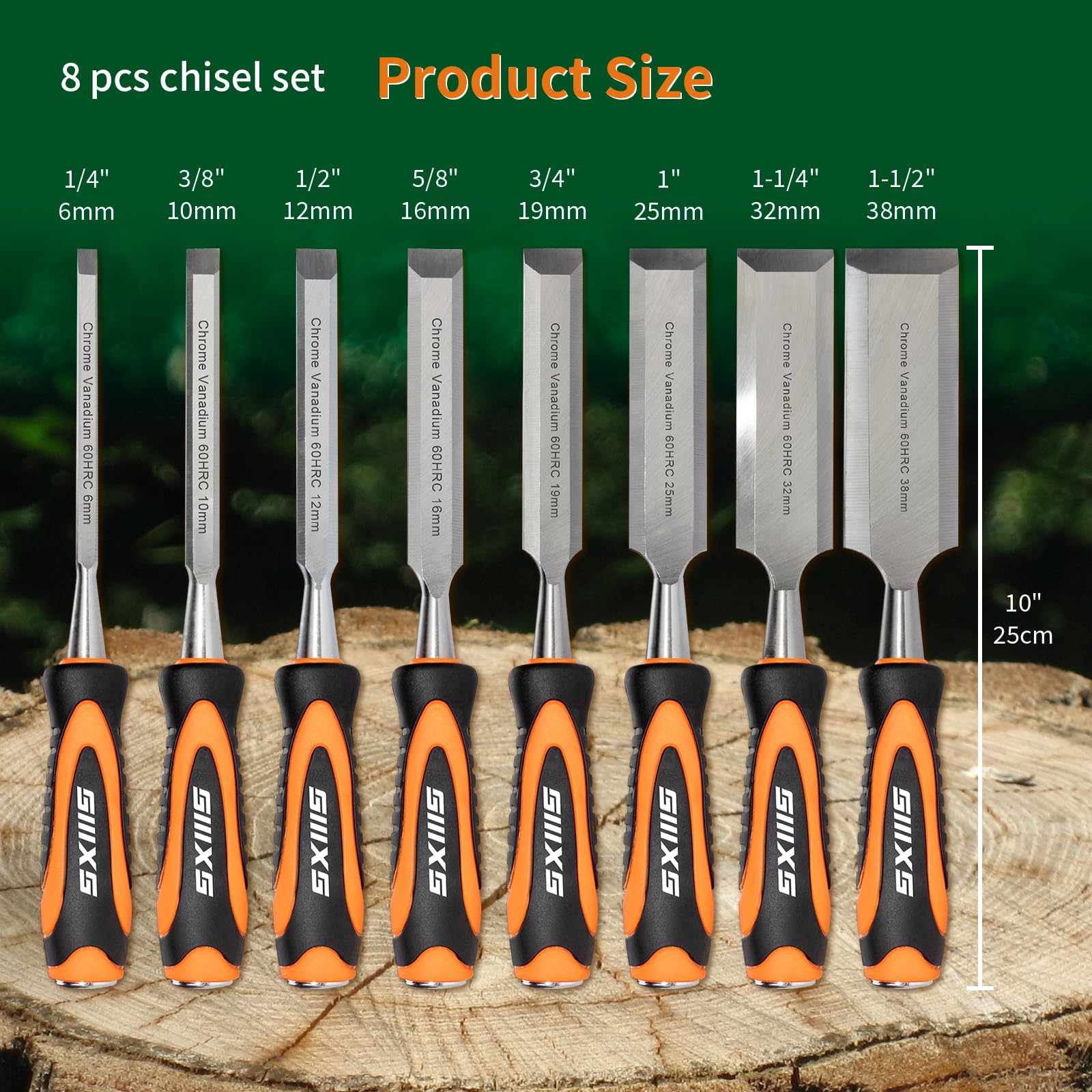 SIIIXS 13pcs Professional Wood Chisel Set, 8pcs Woodworking Chisel Set including 1pcs Honing Guide - Image 2