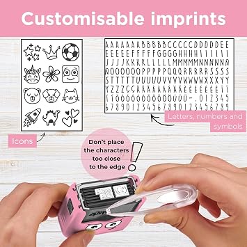 COLOP Marky Personalized Kids Name Stamp, Suitable for All Surfaces, Pink