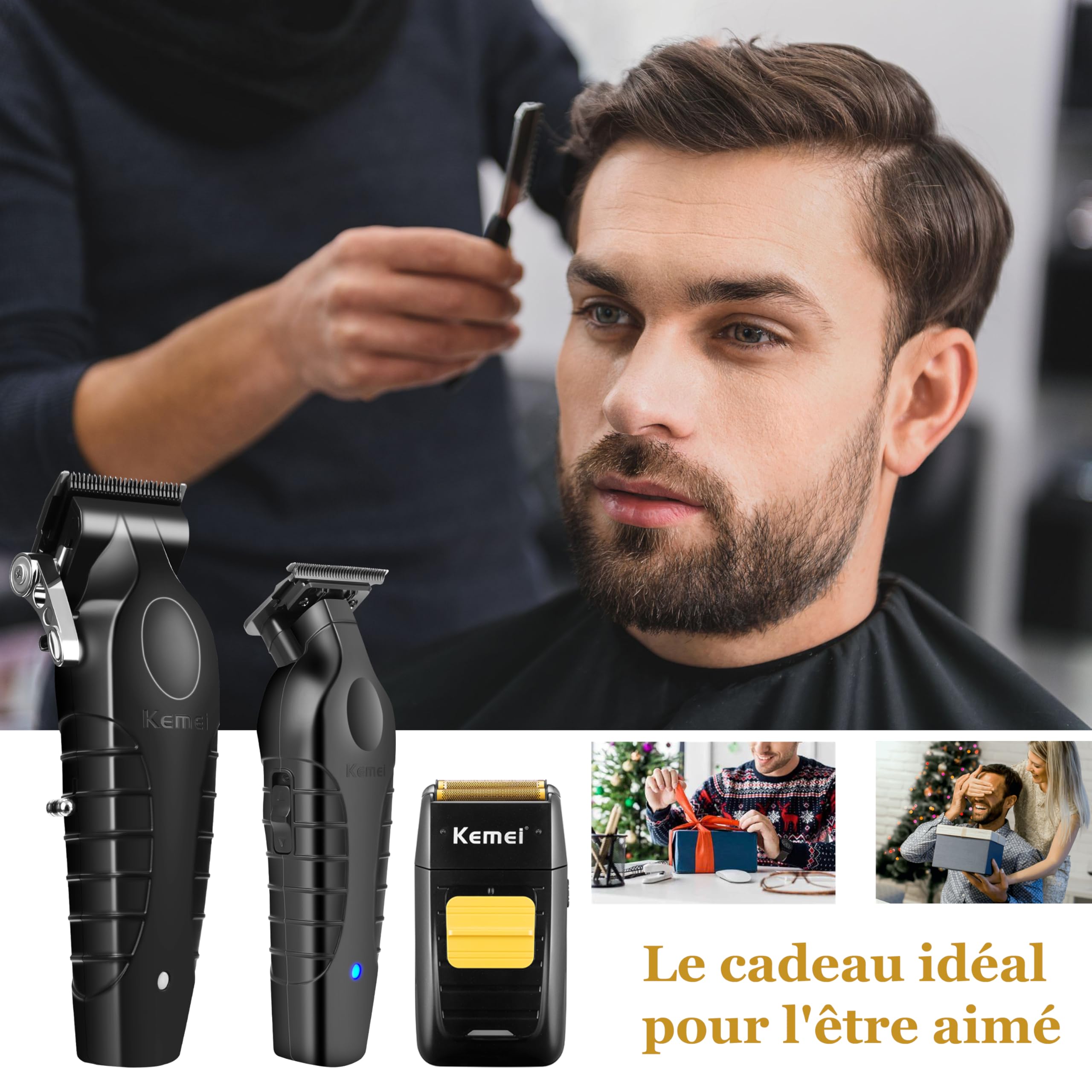 KEMEI Tondeuses à cheveux professionnelles sans fil, Rasoir électrique avec têtes de rechange