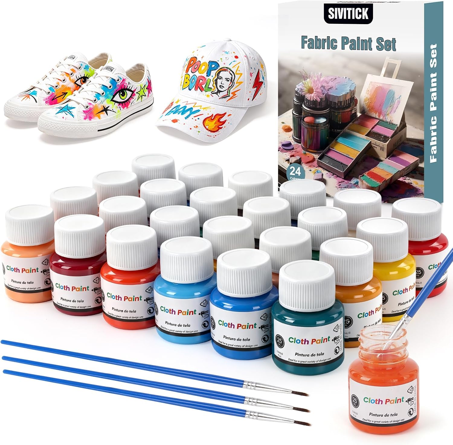 Permanent Fabric Paint for Clothes, 24 Colors-Waterproof,Non-Toxic