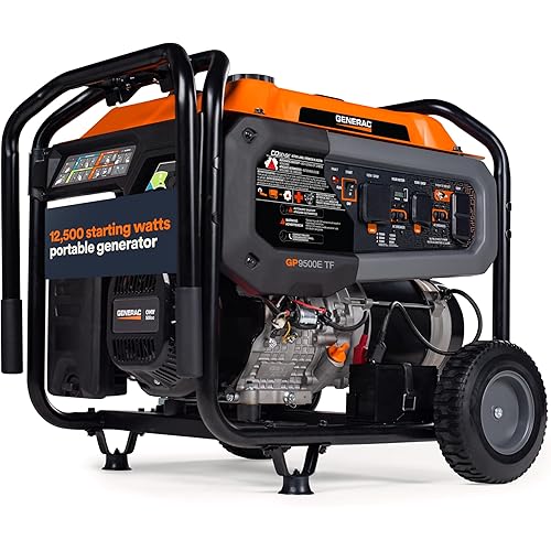 Generac 12,500 Starting Watt Tri-Fuel Portable Generator - Electric Start - Gas, Propane or Natural Gas - Home Backup, Jobsite, or RV - Quiet Operation - Long Runtime - 49-State Compliant