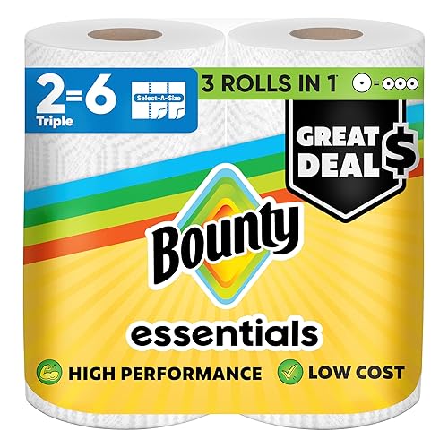 Essentials Select-A-Size Paper Towels, White, 2 Triple Rolls = 6