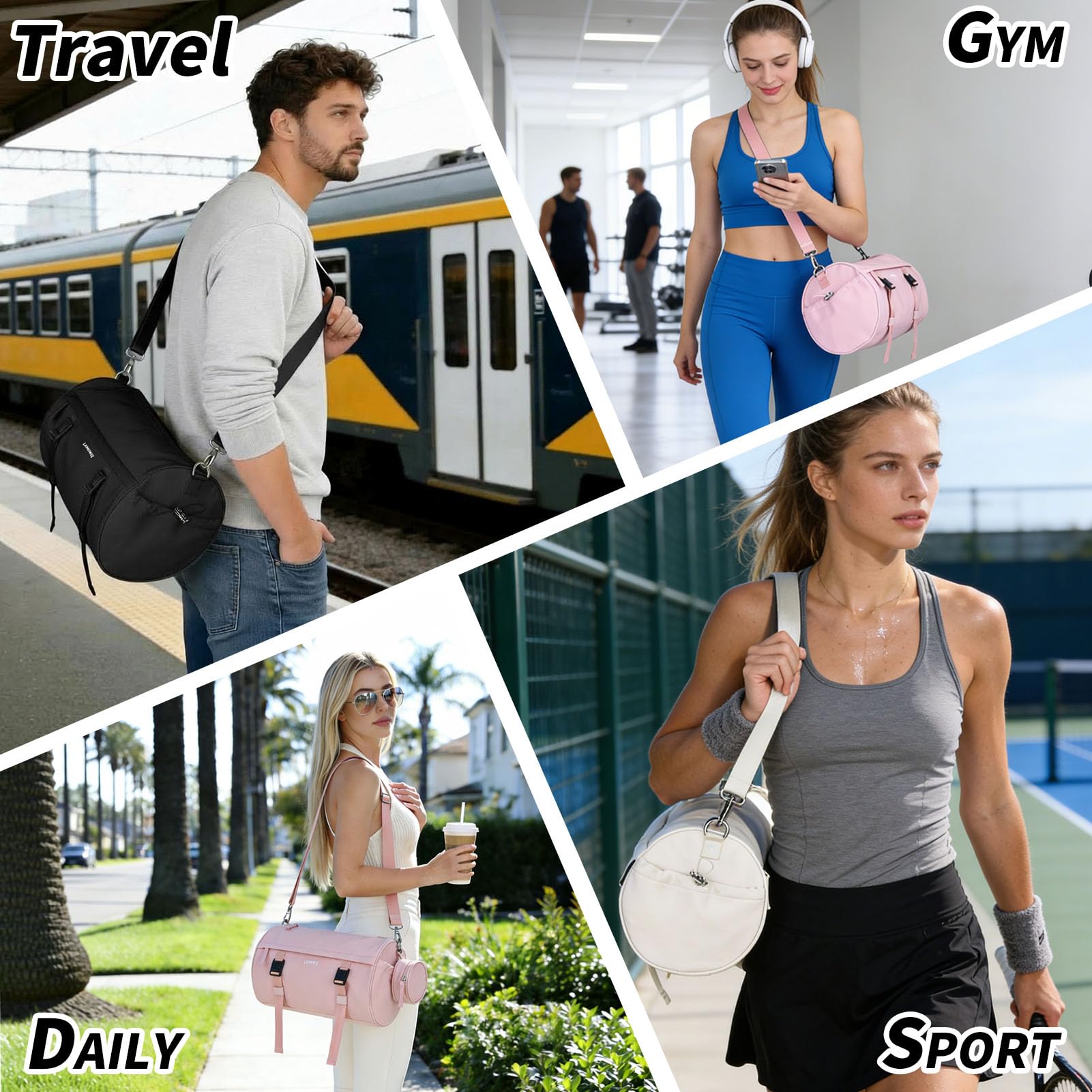 Bolsa pequeña de gimnasio para mujer y hombre, bolsa de viaje de 11L con bolsillo húmedo y soporte para esterilla de yoga, bolsas deportivas de entrenamiento para fitness, baile, natación