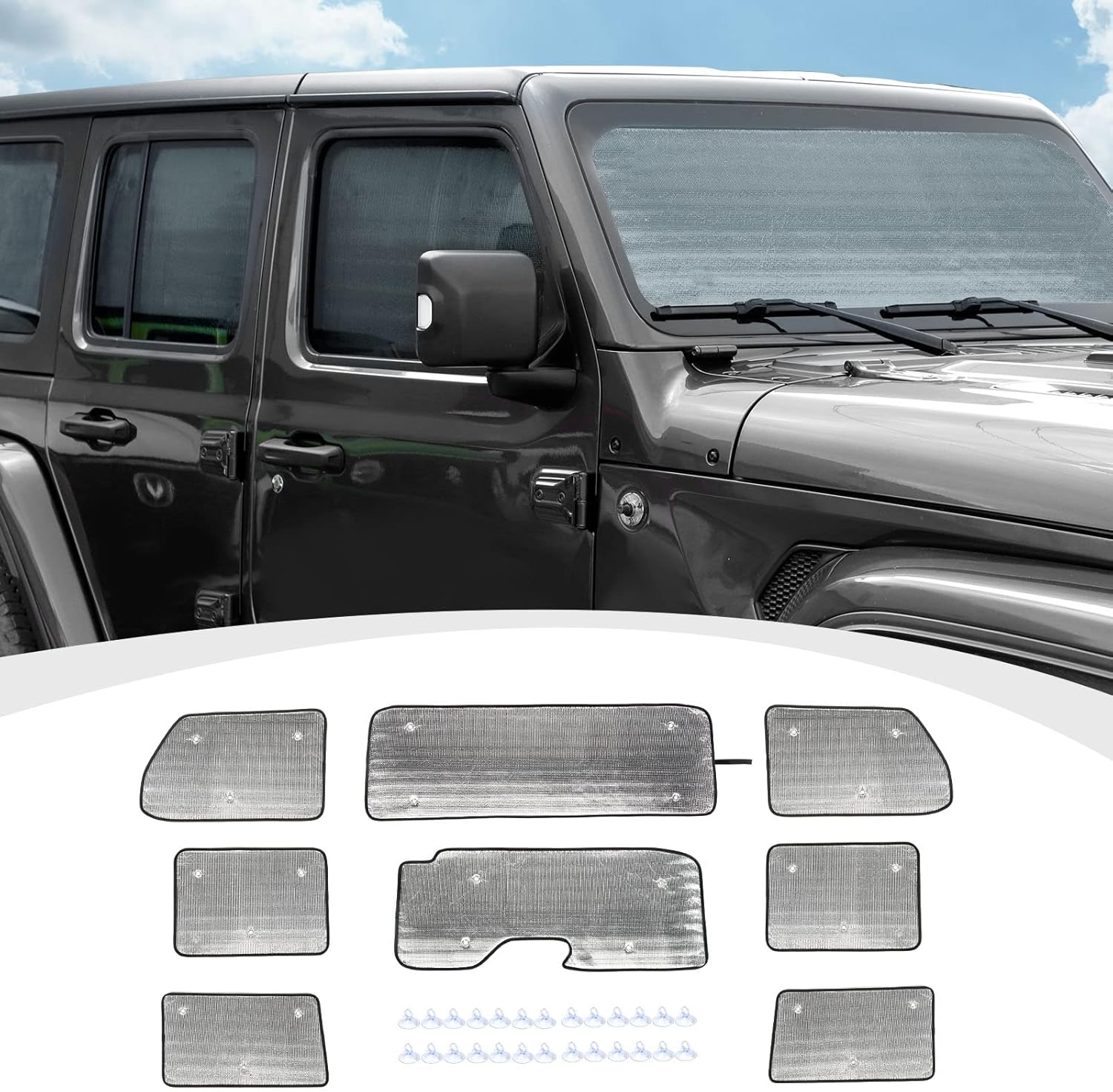JL Windshield Sunshade, 8PCS Side Window Sun Shade Compatible with 2018-2023 Jeep Wrangler JL 4-Door