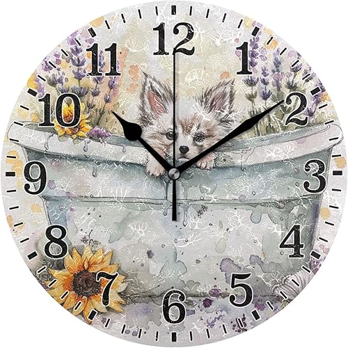 Miniatura 74 de JUNZAN Divertido Adorable Gatito en Bañera Relajándose Relojes Redondos de Baño Relojes para la Pared 10 Pulgadas Reloj de Pared Pequeño Casa de
