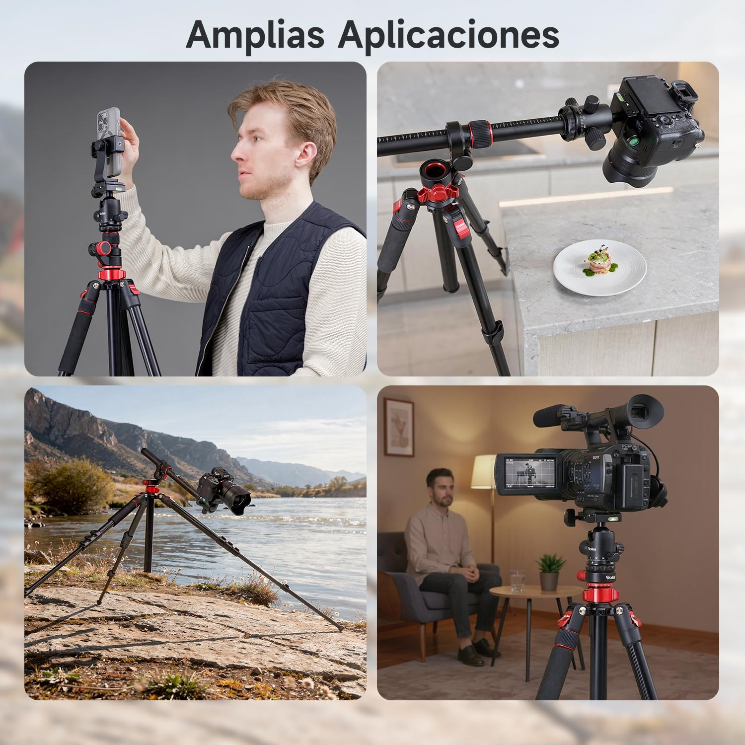 Rollei Tripode Camara 213cm con Brazo Extensible de Aluminio | Trípode Compact Traveler No.2 XL Photo con Rótula de 360° y Función de Monopié 5kg Carga Tripod con Soporte para Móvil