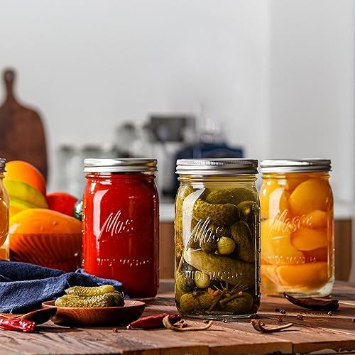 Miniatura 4 de Tarros Mason de boca ancha de 32 onzas  Paquete de 12 tarros grandes de vidrio con tapas herméticas y bandas, tarros Mason de 1 cuarto de galón para