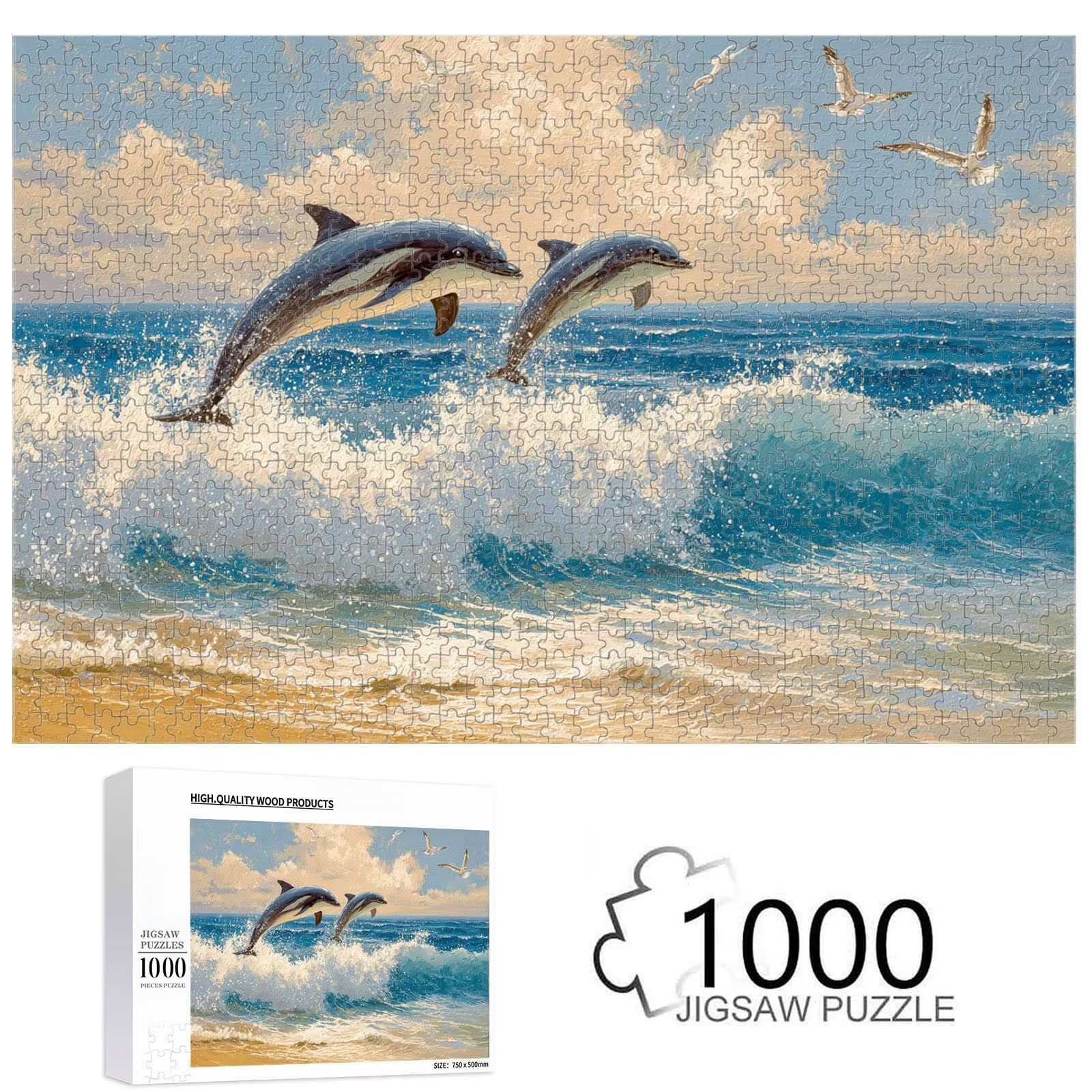 Puzzle 1500 elementów dla dorosłych, delfin i ptak drewniane puzzle, 1T#159