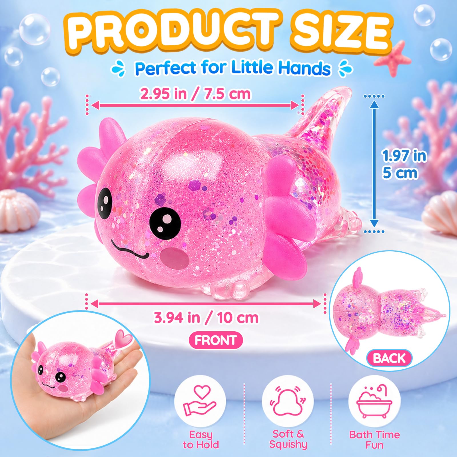 Axolotl Squishy Stress Relief Toy,Fidget Toys for Kids Youth Adult,Cute Malt Sugar Axolotl Toy Adults,Soft Squeeze Sensory Toy for Kids and Adults,Handheld Stress Ball for Anxiety and Focus (pink) - Image 2