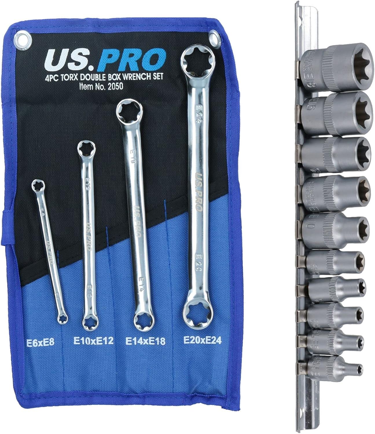Female Torx Star E Sockets E4 – E18 10pc Set + 4pc Torx Spanners E6 – E24