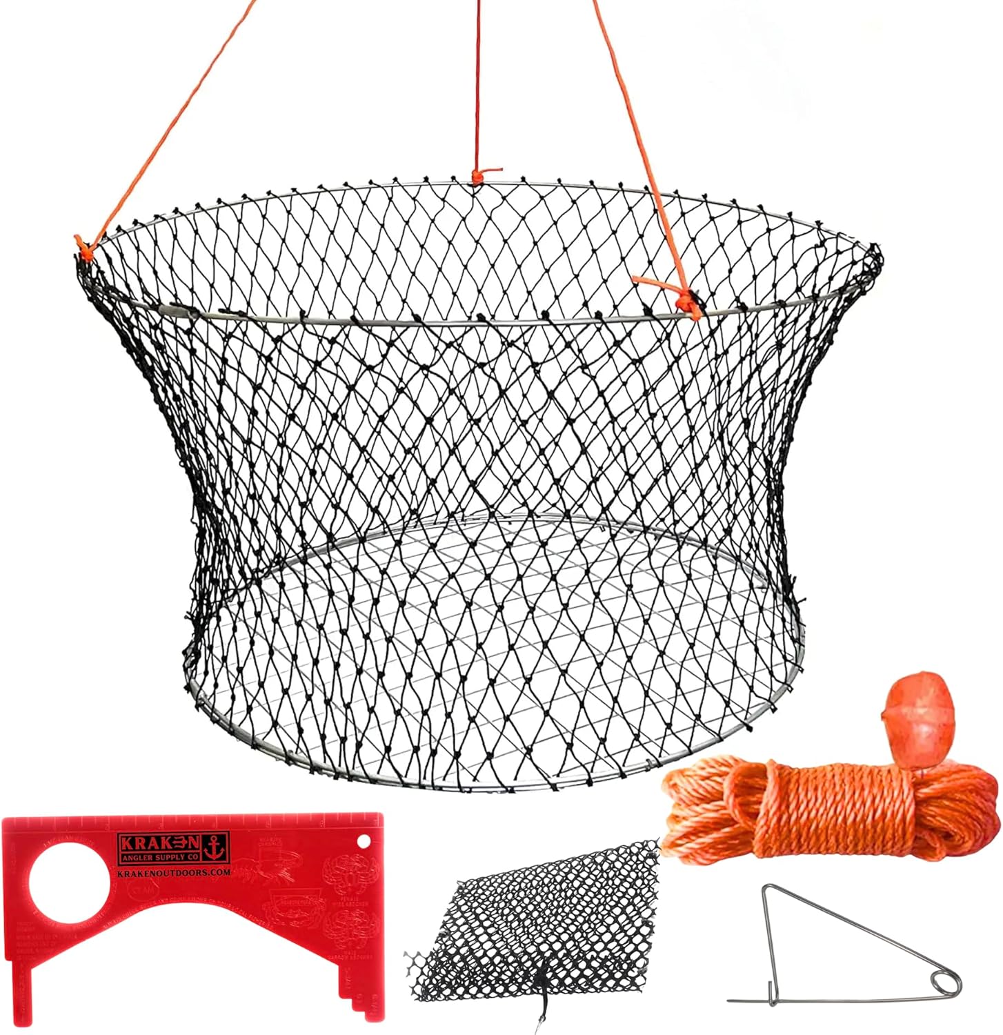 Crab Trap Hoop Net 2 Ring Trap for Pier Dock Jetty Dungeness Rock Blue Crabs with Float, Line Bait Clip and Bag 24" x 20" x 14"