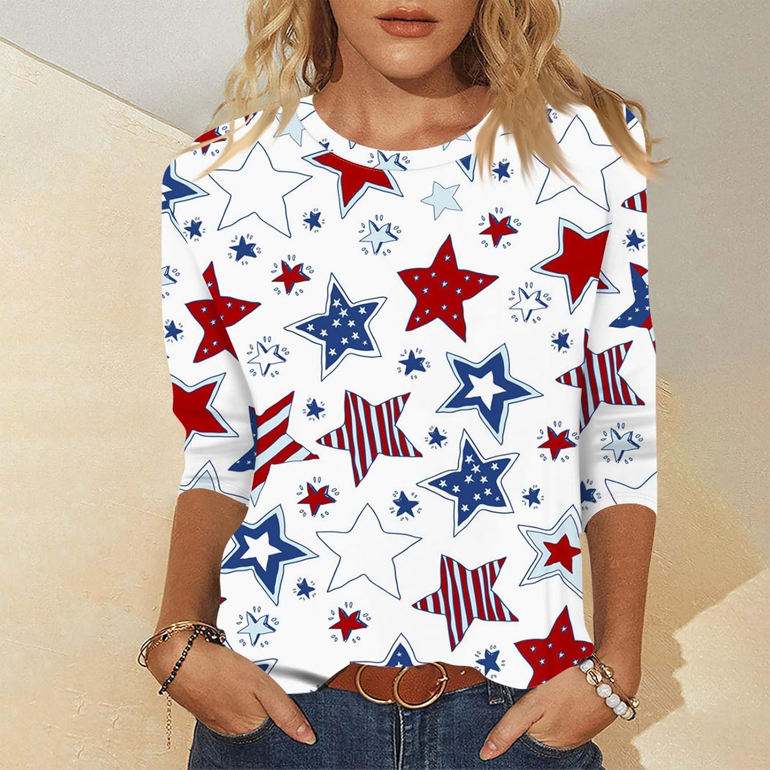 Women's 3/4 Sleeve Tops - Plus Size Casual Crewneck Tunic Shirts Loose Fit Comfortable Blouses