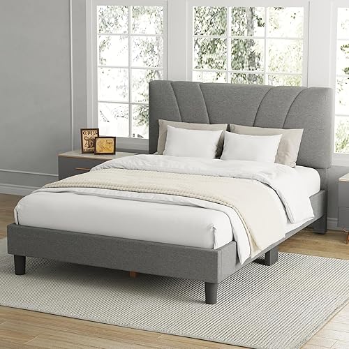 Miniatura 3 de Avenco - Base de cama tamaño Queen, plataforma tapizada con cabecero ajustable, soporte de listones de madera, fácil montaje, no necesita somier,