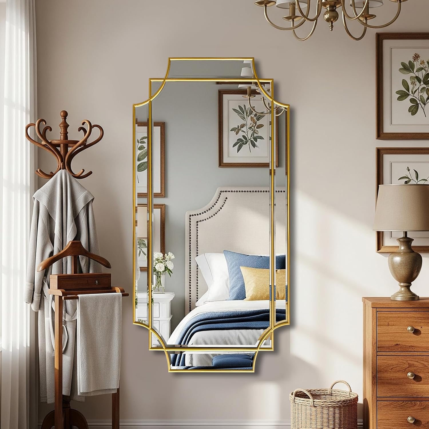 Full Length 24x47 Beveled Gold Mirror for Wall, Gold Traditional Art Decorative Mirror Home Decor for Bathroom Living Room Bedroom Kitchen Entrance