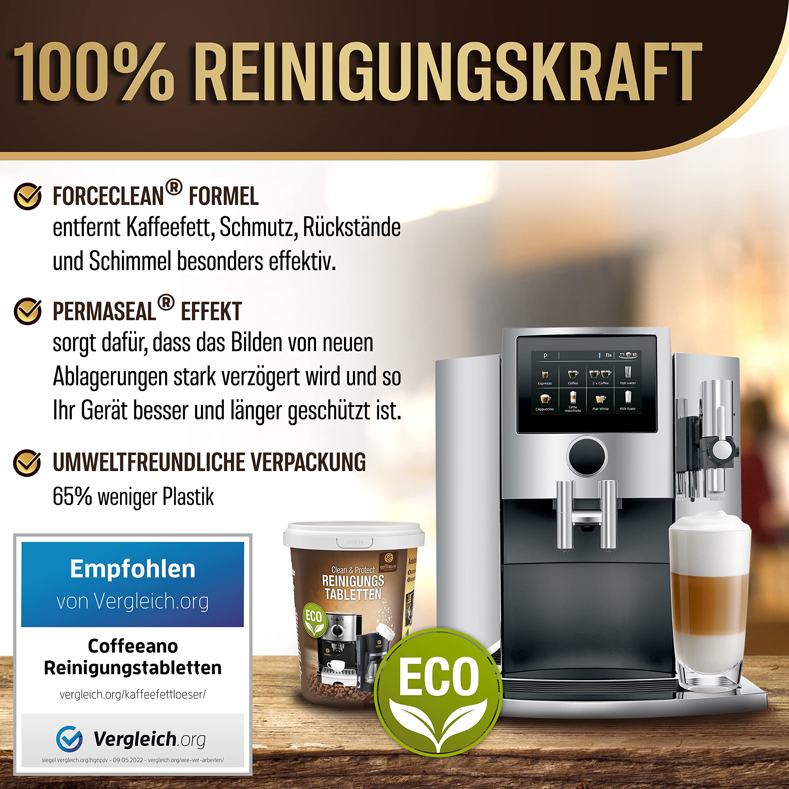 250 tabletek czyszczących do ekspresów do kawy od Jura, Siemens, EQ Series, Delonghi, Krups, Bosch, Miele, Melitta, WMF - Coffeeano tabletki czyszczące do ekspresów do kawy wszystkich typów i marek