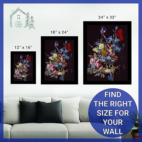 Miniatura 6 de Cabaña perdida Un jarrón de flores con un reloj de Willem Van Aelst  Impresión enmarañada en marco plano negro  Reproducción de pinturas de obras de