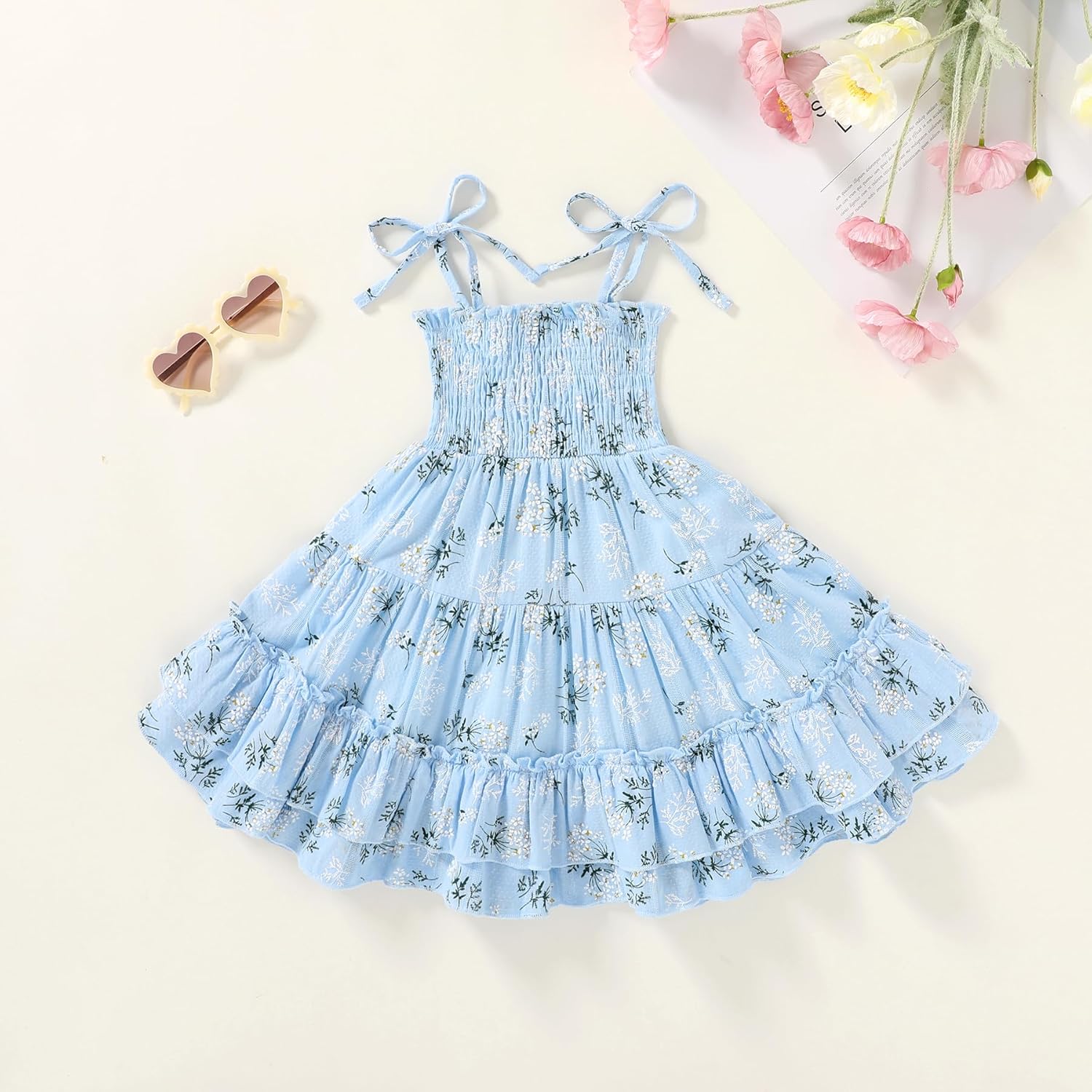 Happy Town Toddler Baby Girl Halter Boho Sundress Casual Smocked Dress Ruffle Hem Beach Summer Dresses Spring Ouftits - Image 7