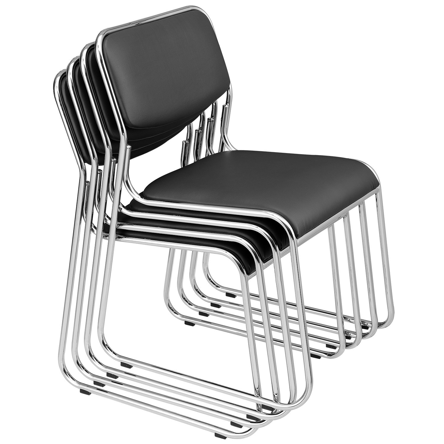 pro.tec Lot de 4 Chaises de Bureau Chaises de Conférence Sièges Empilables Confortables Peu Encombrant Bureau Salle de Réunion Espace de Réception Métal Similicuir Noir 51 x 77 x 55 cm