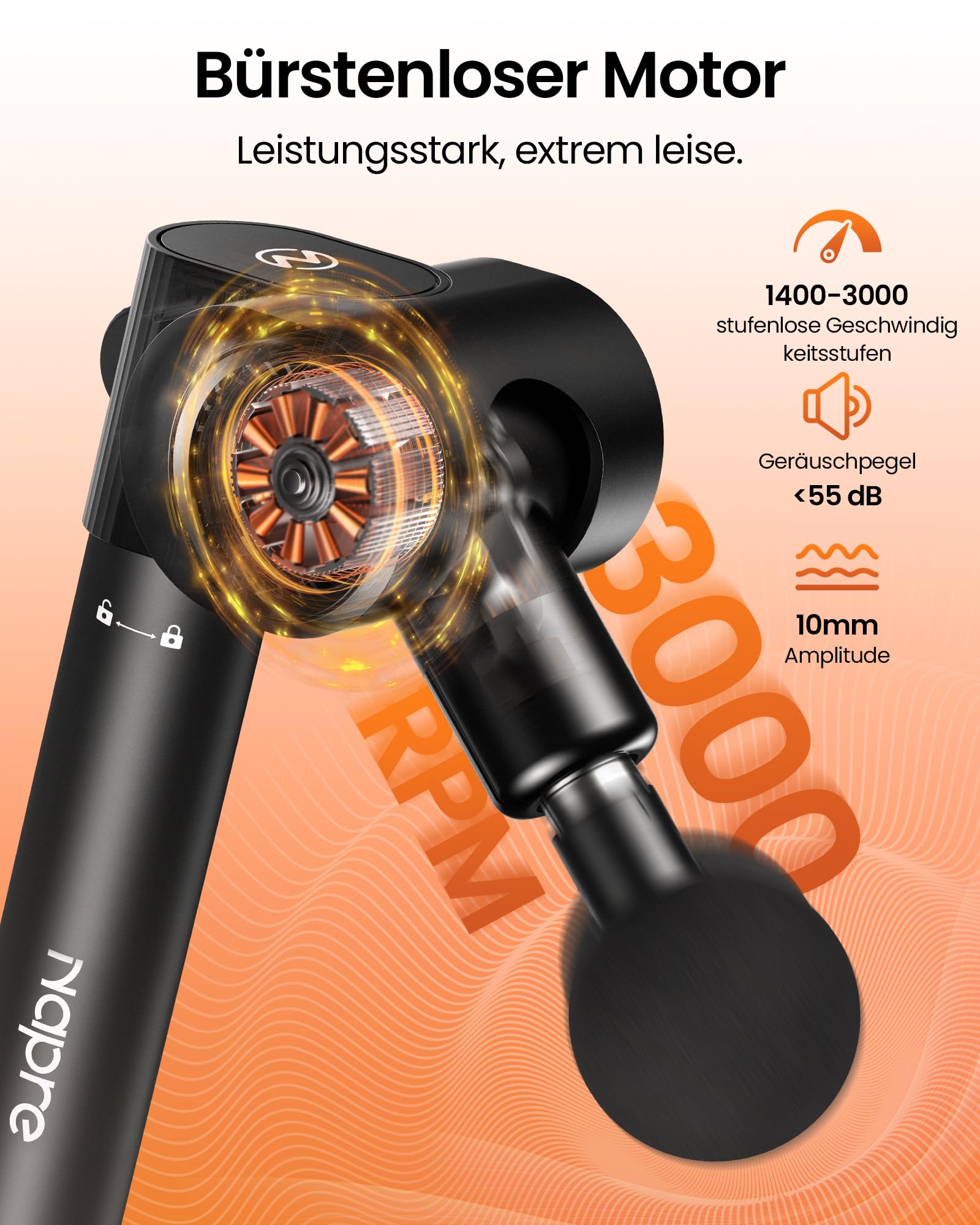 Massagepistole,Napre Faltbare Massage Pistole Massage Gun mit Verlängerungsgriff und Einstellbaren Winkeln,Muskel Percussion Massagegerät für Schulter Körper Rücken,32 Geschwindigkeiten,6 Aufsätze