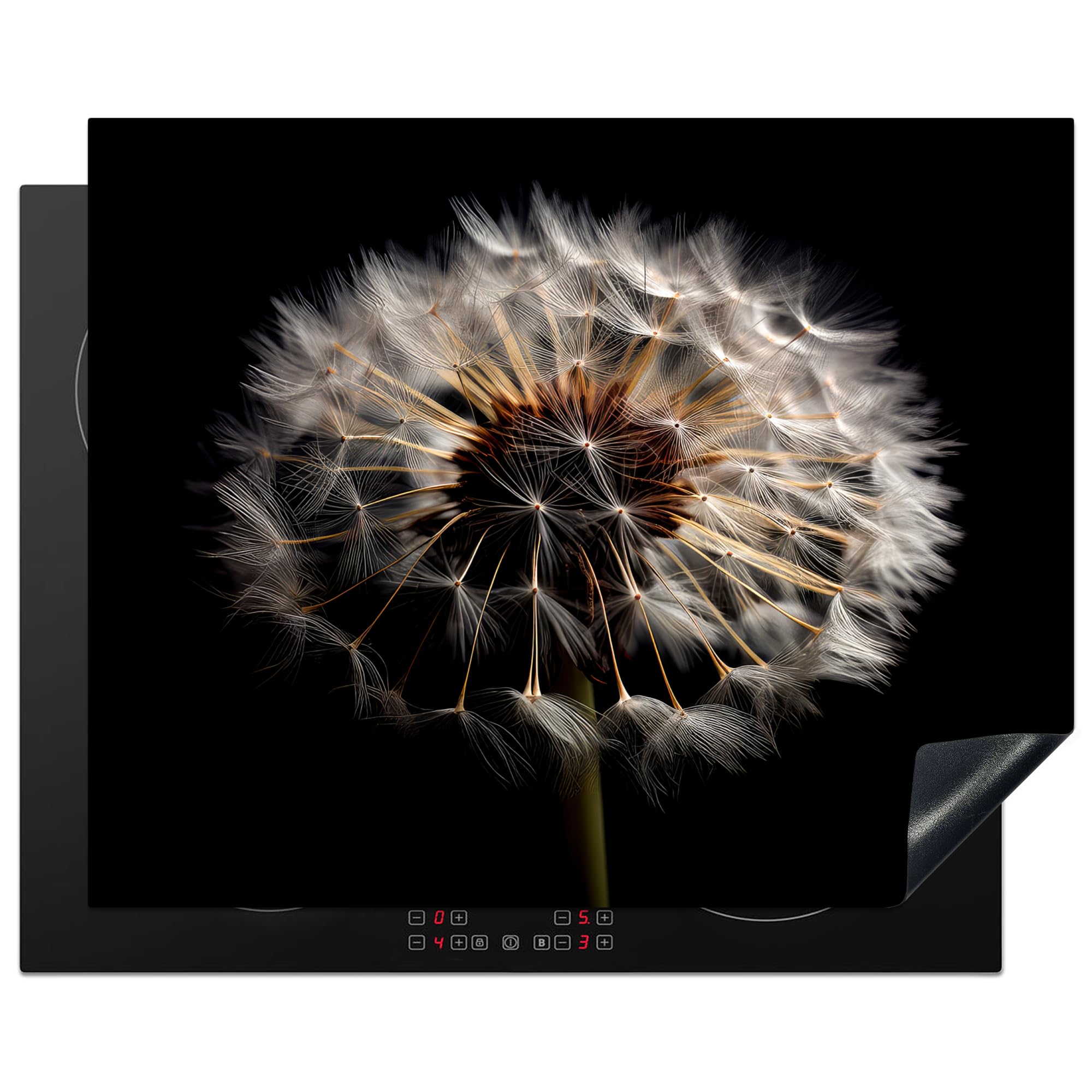 KitchenYeah© Induction Hob Protector Mat 20.5"x25.6" / 65x52 cm Cooker Top Protectors Cover Ceramic Covers Electric Hobs Vinyl Flowers - Nature - Dandelion - Black - Portrait