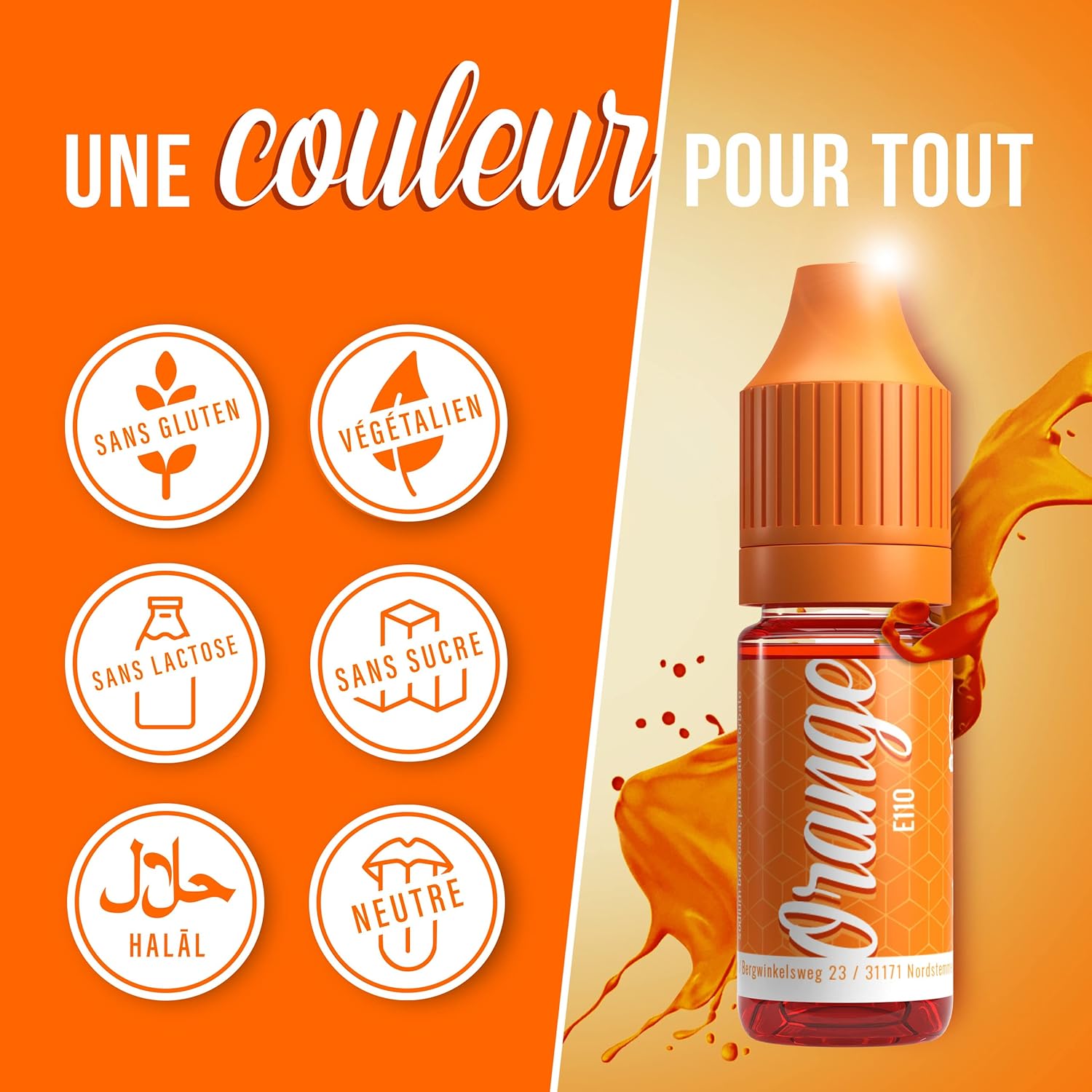 Belissia Colorant Alimentaire Orange 10ml – Liquide Très Concentré, Vegan, Goût Neutre, Résistant à la Chaleur pour Pâtisserie, Fondant, Macarons & Chocolat - Image secondaire