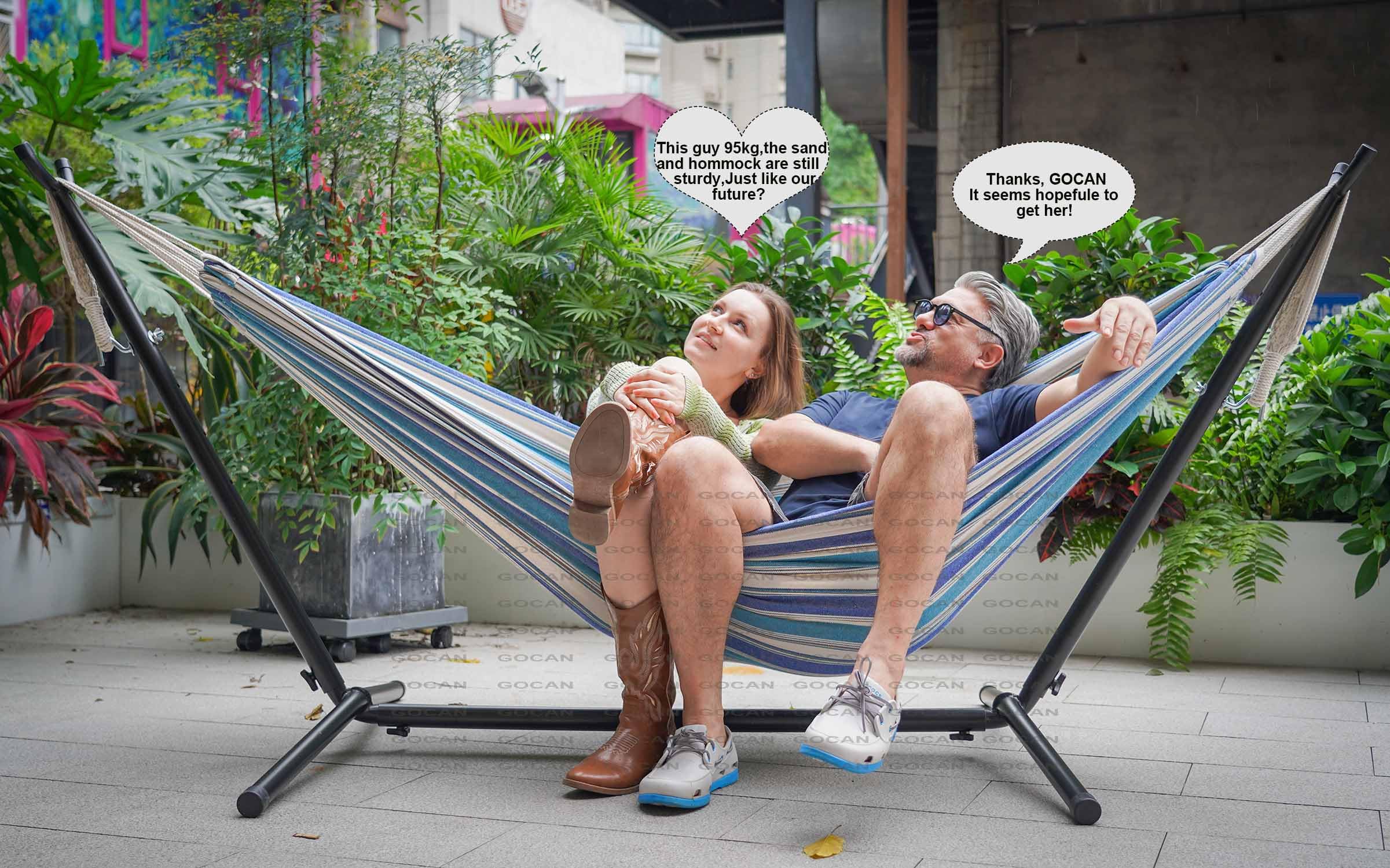 GOCAN Double Hammock 2 Person Extra Large 330X150cm Load Capacity 600Pound Canvas Cotton Hammock for Patio Porch Garden Backyard Lounging Outdoor and Indoor XXL - Image 2
