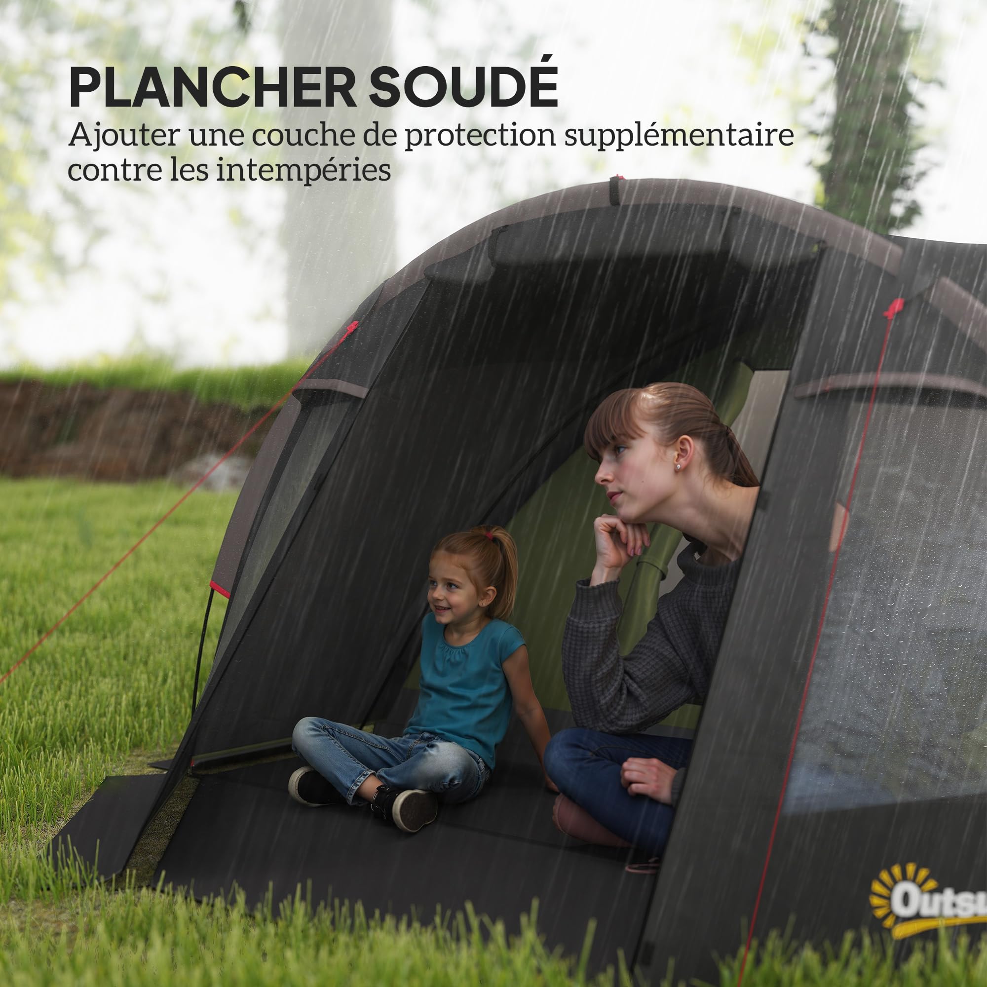 Outsunny Tente de Camping familiale pour 2-4 Personnes, Tente Tunnel imperméable 3000 mm avec 3 Portes, fenêtres, Sac de Transport, pour Camping Voyage randonnée Jardin, Noir