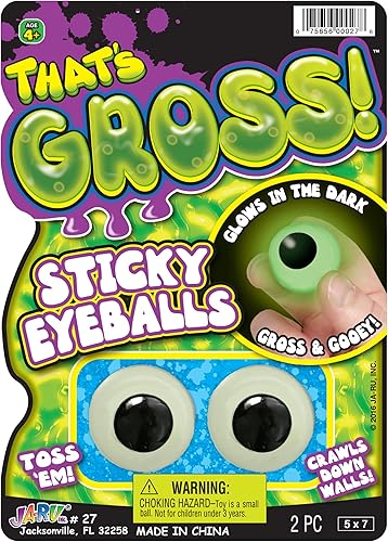 JA-RU Sticky Eyeballs - Escaladores que brillan en la oscuridad (1 paquete de 2)  Juguete blando luminoso para decoración de Halloween y recuerdos