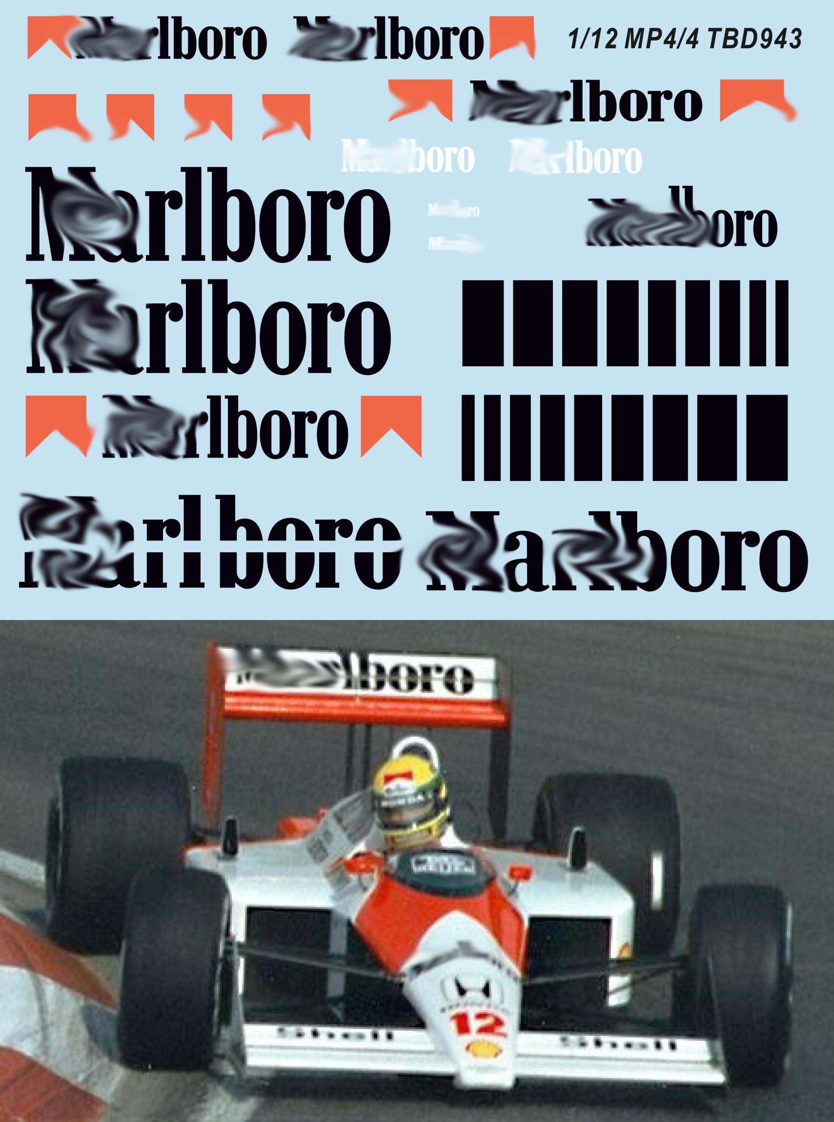 Generico 1/12 Water Decals For McLaren MP4/4 1998 Senna Prost x Meng Model Decal TBD943