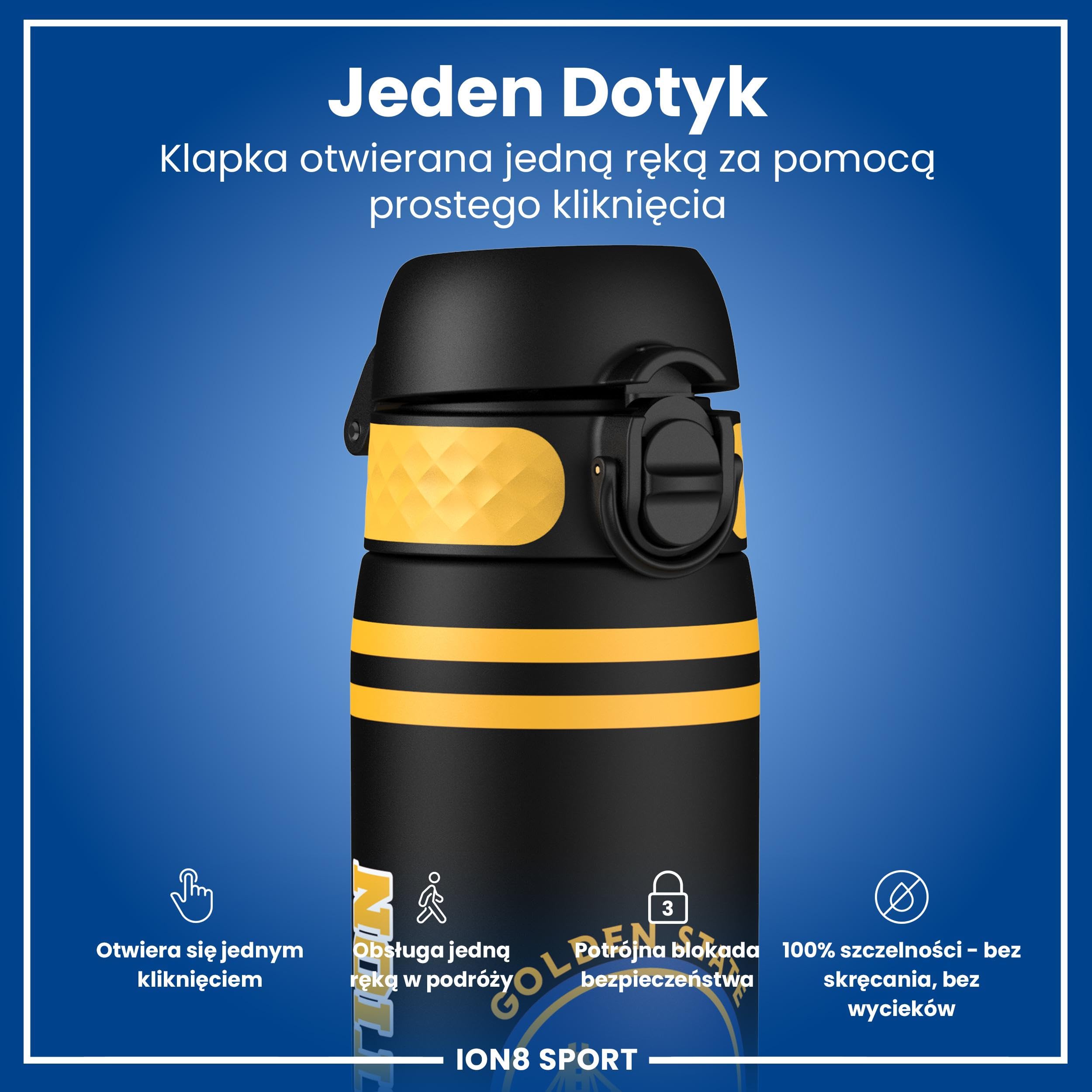 NBA Golden State Warriors Butelka na Wodę, 500 ml/18 oz, Szczelna, Łatwe Otwieranie, Bezpieczny Zamek, Można Myć w Zmywarce, Bez BPA, Higieniczne Pokrycie, Uchwyt do Przenoszenia, Łatwa Czyszczenie