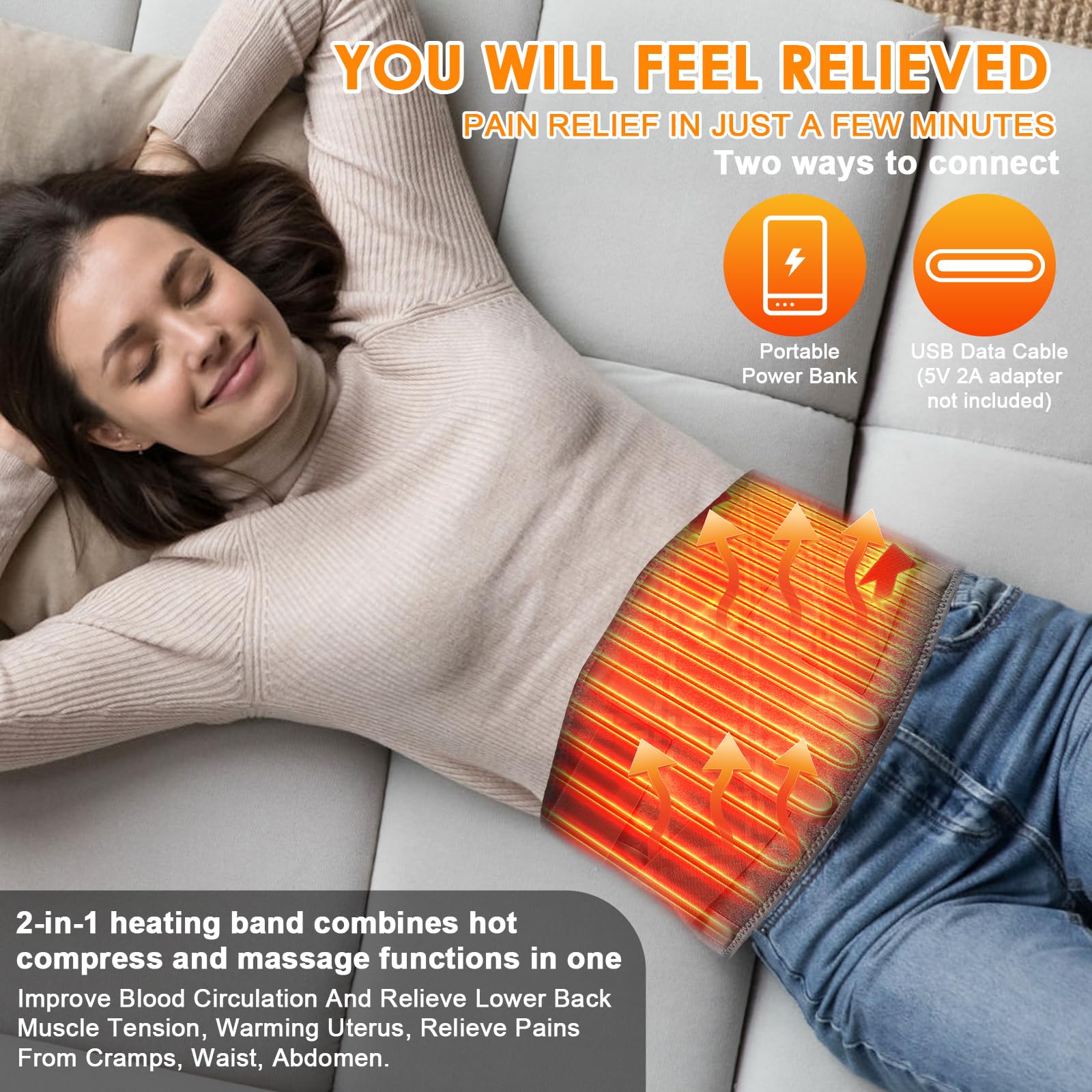GuKKK - Bande chauffante électrique 16000 mAh - Chauffage Lombaire avec 3 niveaux de température et massage par vibration, bande chauffante Lombaire, pour dos de Abdomen (Noir)