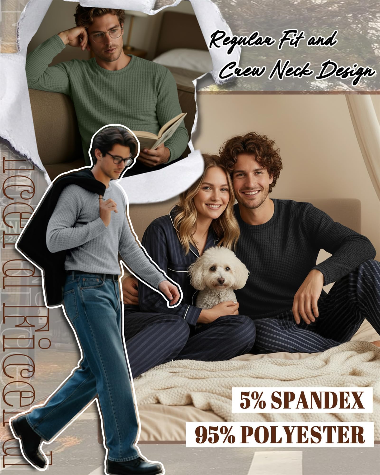 Camisas de manga larga para hombre, ropa interior térmica, cuello redondo, manga larga, informal, con textura