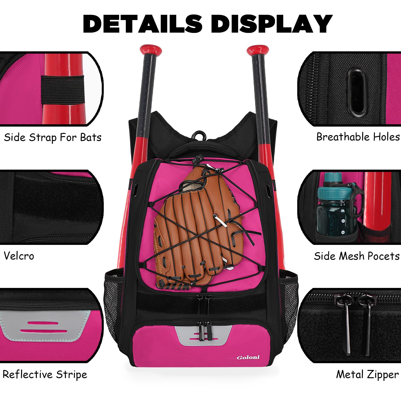Goloni Youth Baseball Bag,Softball Bag with Shoes Compartment,Baseball Backpack with Fence Hook for TBall Bat & Equipment