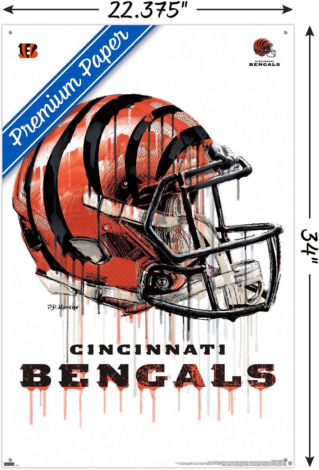 Trends International NFL Cincinnati Bengals - Drip Helmet 20 Wall Poster, 22.37" x 34.00", Premium Poster & Push Pin Bundle image 2