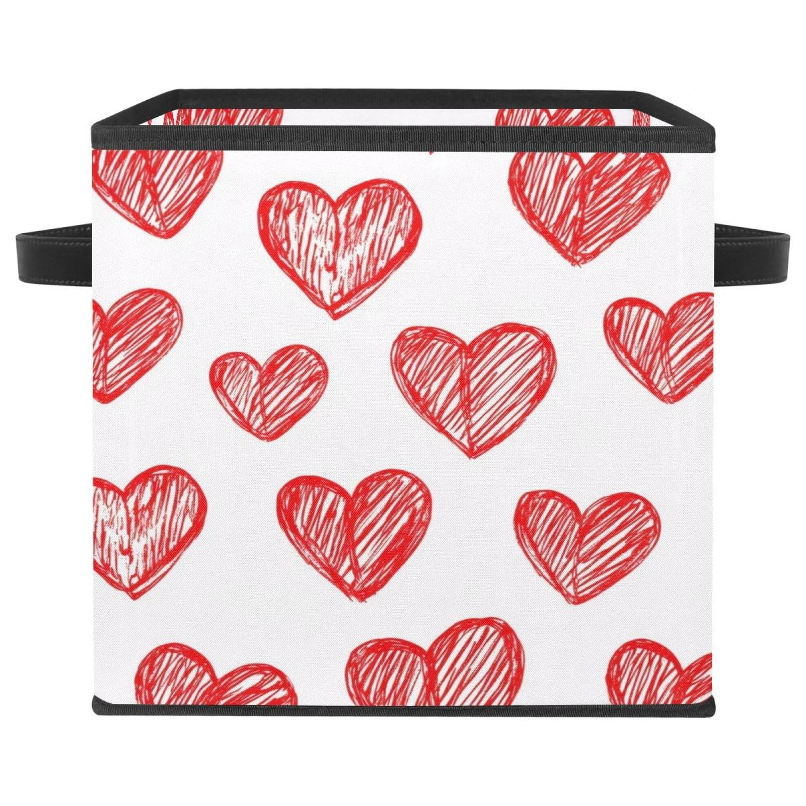 Boîte de rangement cœur rouge en tissu Oxford 28cm avec poignées