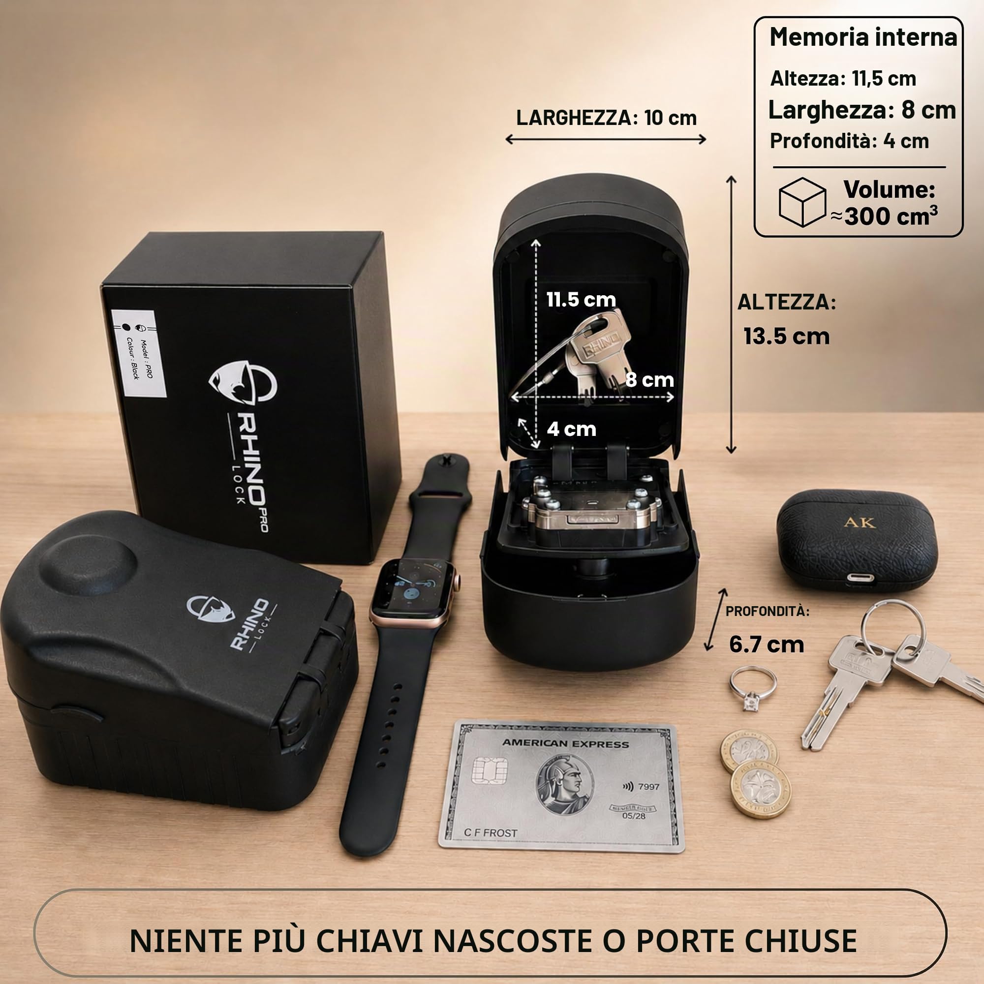 Cassaforte con chiave combinata da parete/Cassetta di sicurezza - Ampia memoria interna per chiavi con serratura a 4 cifre, accesso con chiave di emergenza e sistema di recupero codice brevettato