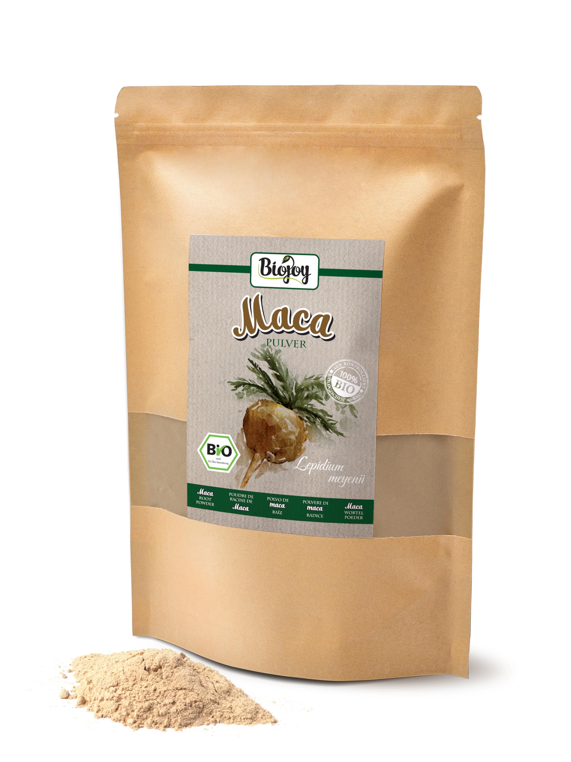 Biojoy Poudre de Maca BIO du Pérou (1 kg), naturelle et pure (Lepidium meyenii)