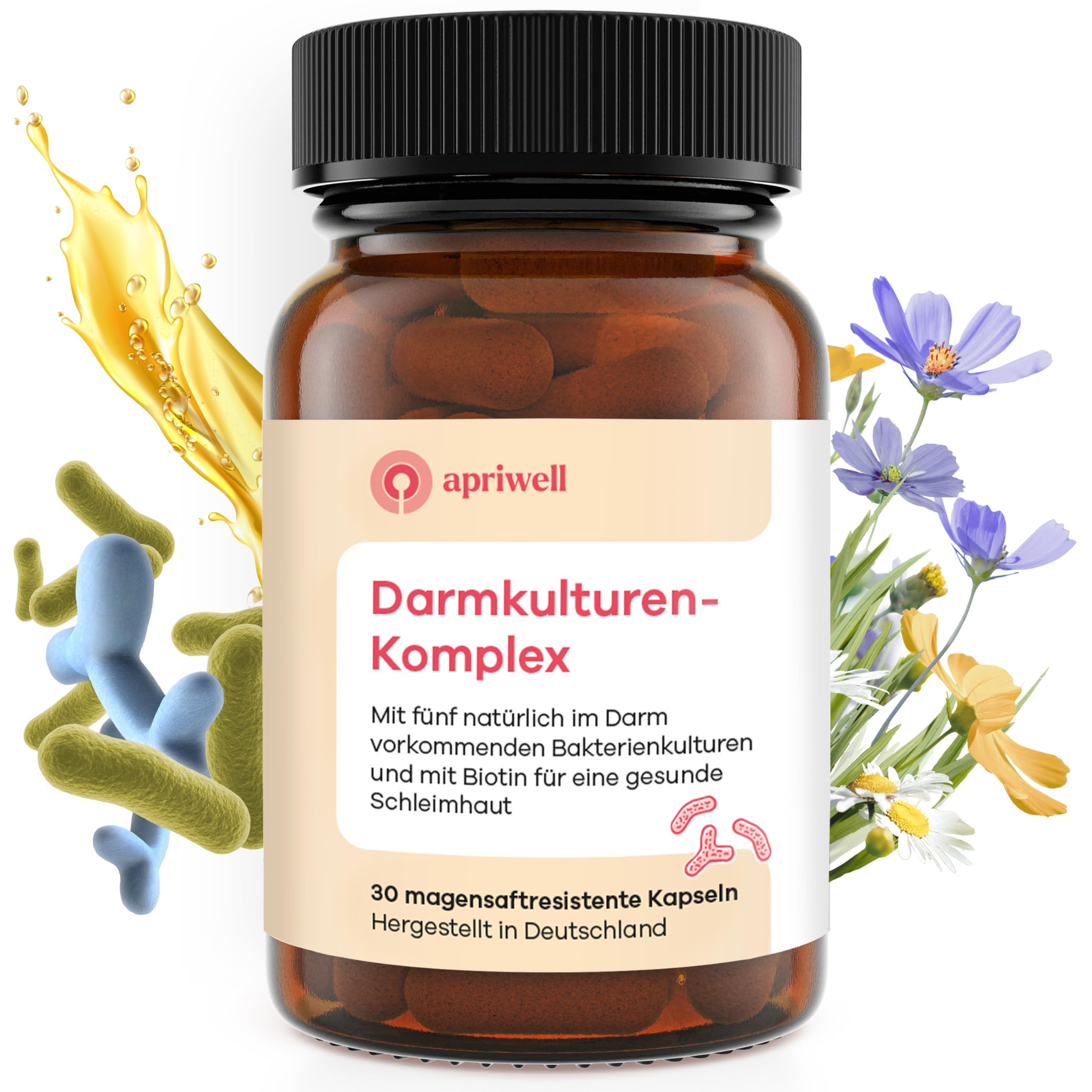 Darmkulturen-Komplex - Ohne Fructose, Histamin, GMO - 25 Mrd. Milchsäure- & Bifidobakterien - Mit Biotin für die Darmschleimhaut (30 magensaftresistente Kapseln)