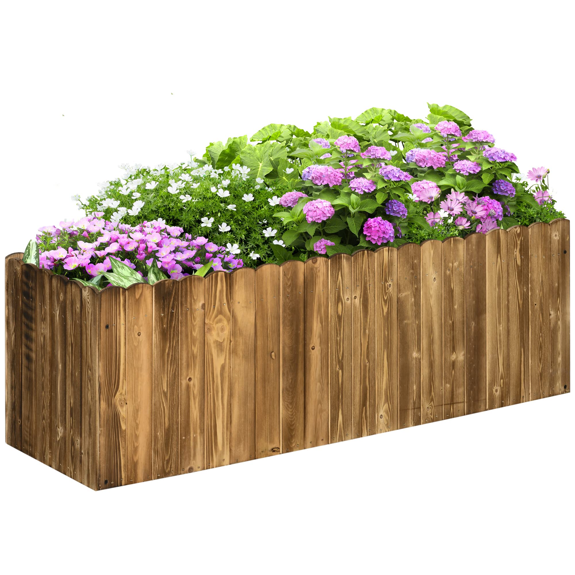 Outsunny Jardinera Exterior Grande de Madera 120x40x40 cm Carbonizada | Huerto Urbano Elevado, Fondo Abierto, Cultivar Plantas Flores Hierba, Macetero Exterior Rectangular, Jardín Terraza