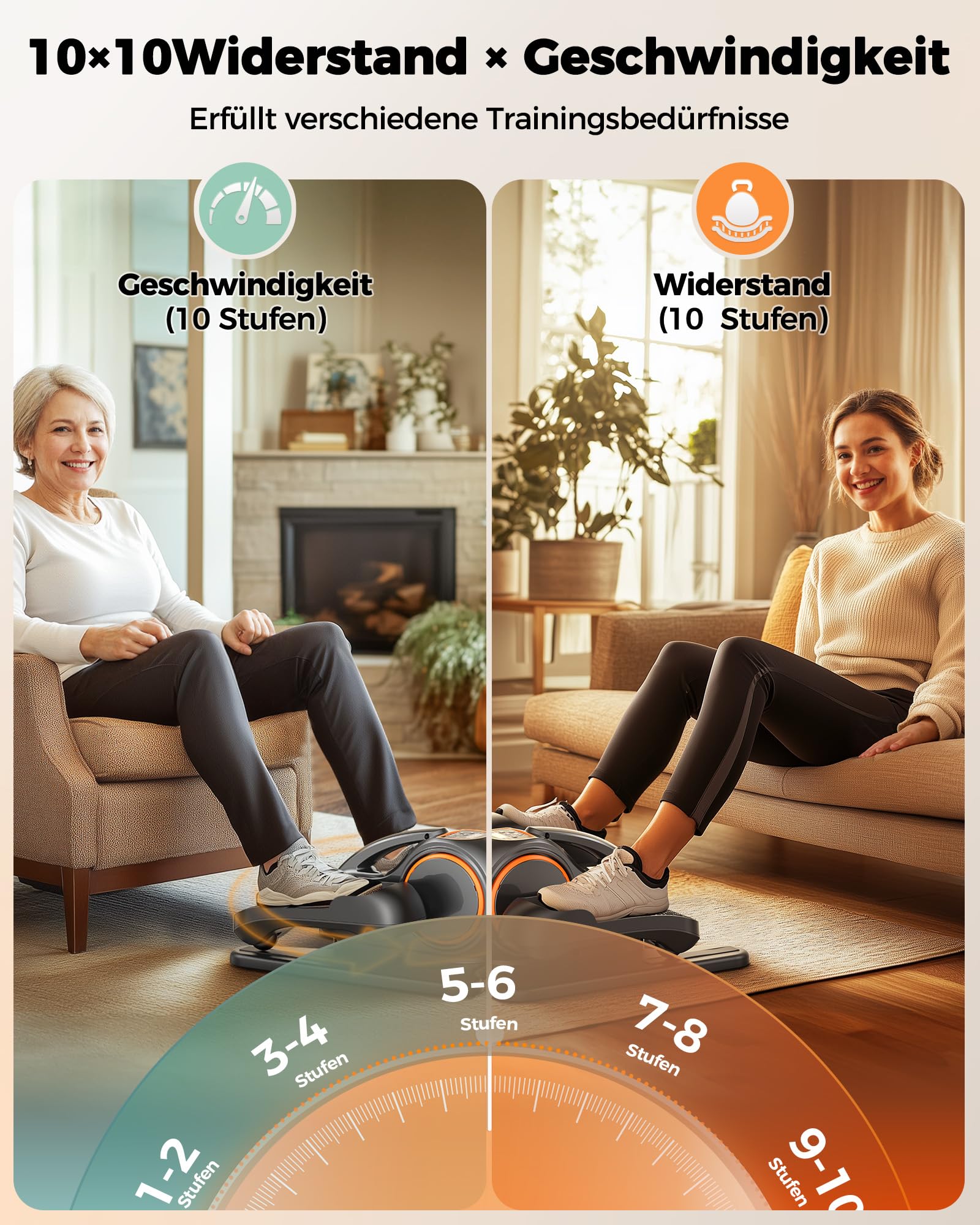 YOSUDA 2026 Neu Ellipsentrainer für zuhause, 3D-Fußmassage, 10 Geschwindigkeiten, Plug & Play, flüsterleise. Ideal für Senioren & Büro – Mini Elektrischer Crosstrainer, untertisch Ellipsentrainer
