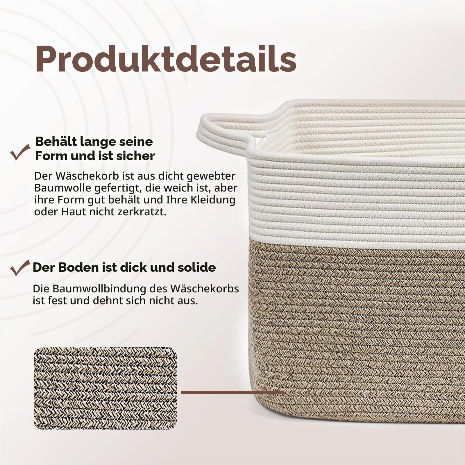Korb Aufbewahrung Groß mit Griff für Babykleidung Spielzeug Decke Bettwäsche Handtuch,55 * 38 * 30cm,Geeignet für Wohnzimmer Schlafzimmer Badezimmer(Braun-Weiß)