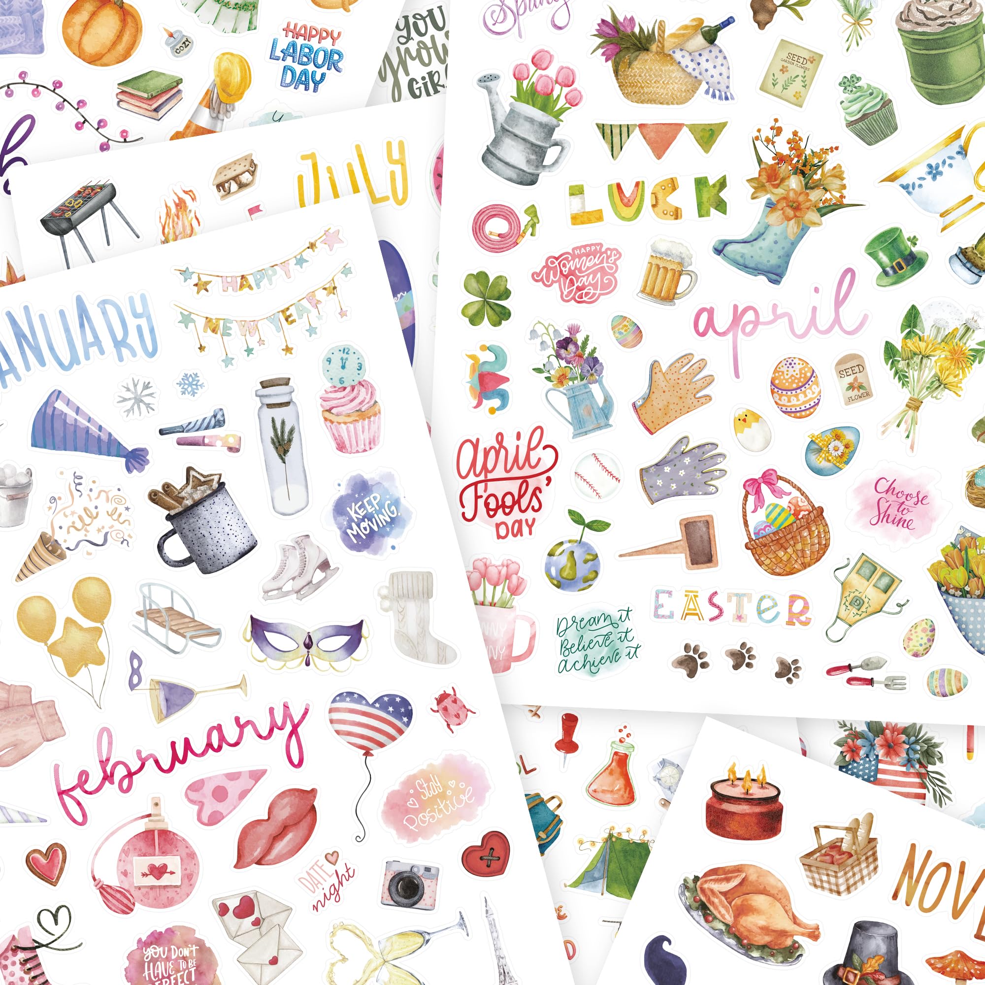 Aesthetic Monthly Planner Stickers - Beautiful Holiday Sticker Set to Enhance Your Planner, Journal or Calendar - The Perfect Scrapbook Accessories with All Year Holidays and Budget Sticker Sheets