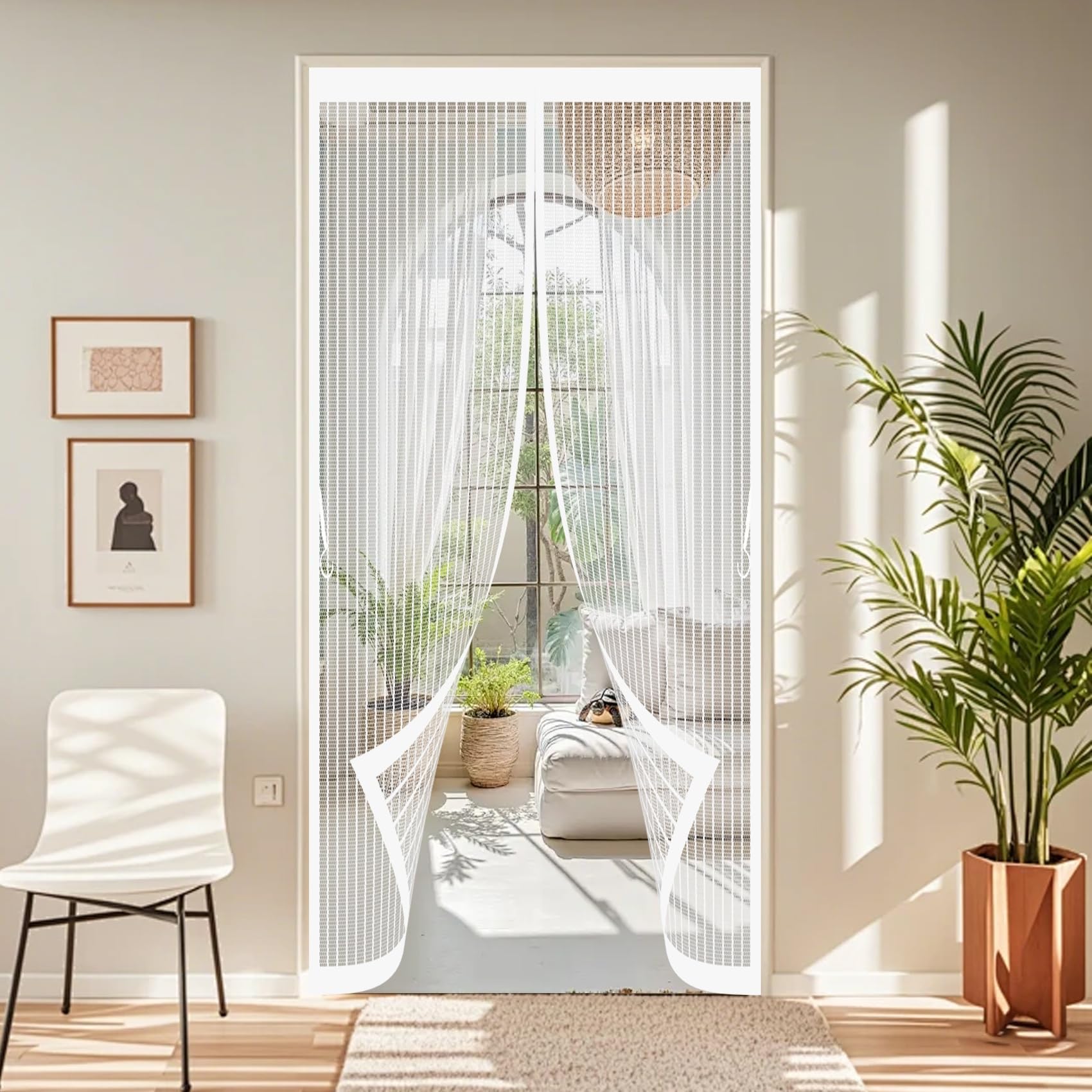 Magnetic Screen Door 73 x 198 cm Powerful Magnets, No Drill Installation, Automatically Closes, for Keeping Out Flies & Bug Heavy Duty Self-Sealing Mesh for Patio Doors Balcony, White