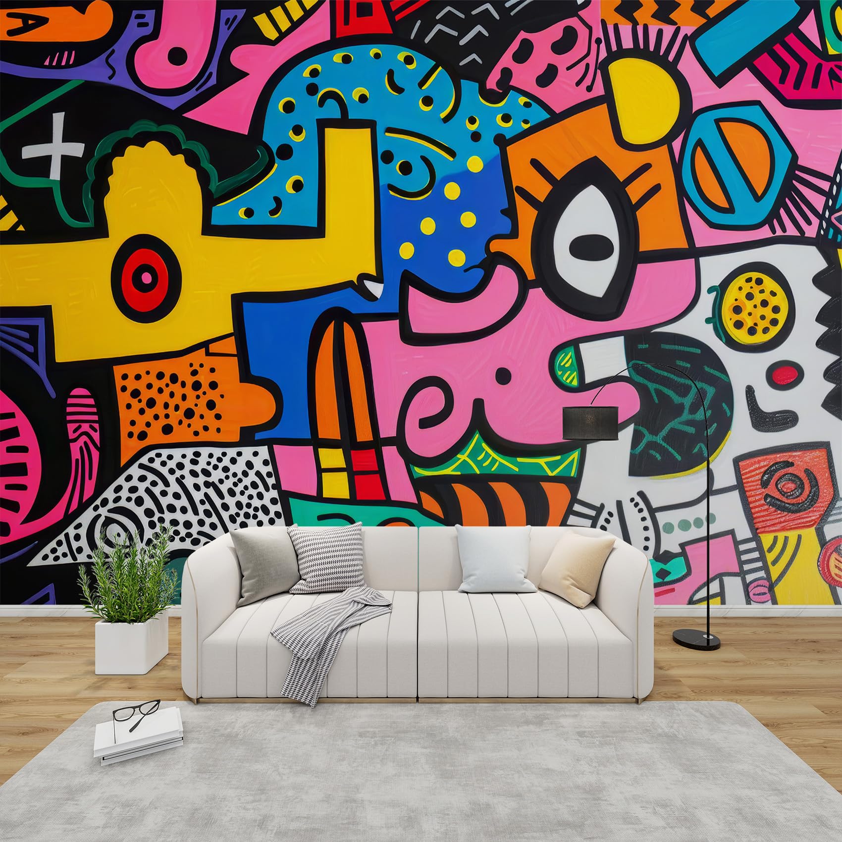 QEODAH Abstract Mural Wallpaper for Living Room, Colourful Pop Art Wall Art for Bedroom, Modern Geometric Wall Murals for Bedrooms, Renter Friendly Removable Waterproof Photo Wallpaper 3D, 300x210 cm