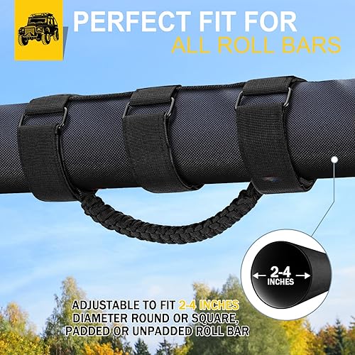 Miniatura 6 de moveland Paquete de 2 asas de agarre de barra antivuelco, asas de agarre de cuerda de paracaídas negras para Jeep Wrangler JL, JK, TJ, YJ y Jeep