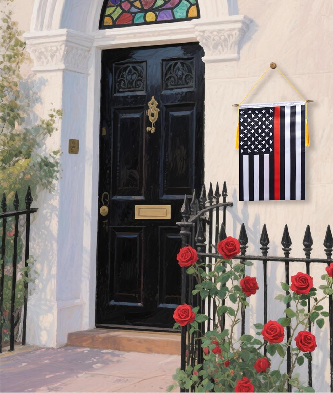 18x12 Inch USA Thin Red Line Wall Banner Flag,Wooden Hanging Pole and Double Satin Finish,Firefighter Hanging Flag,for House Room,School Classroom, Club and Door - Image 5