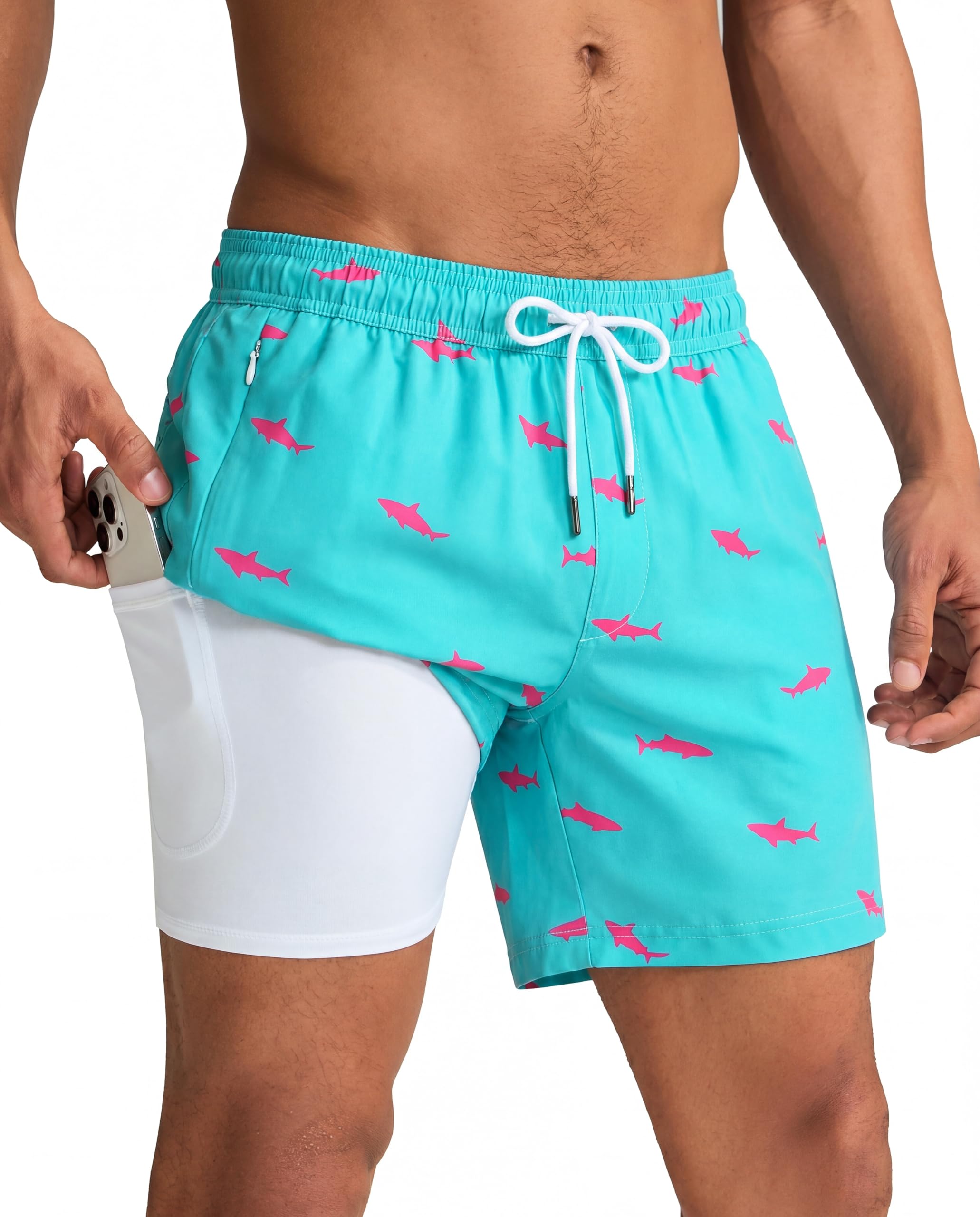 maamgic Mens Swim Trunks with Compression Liner 5 Inch Quick Dry for Beach