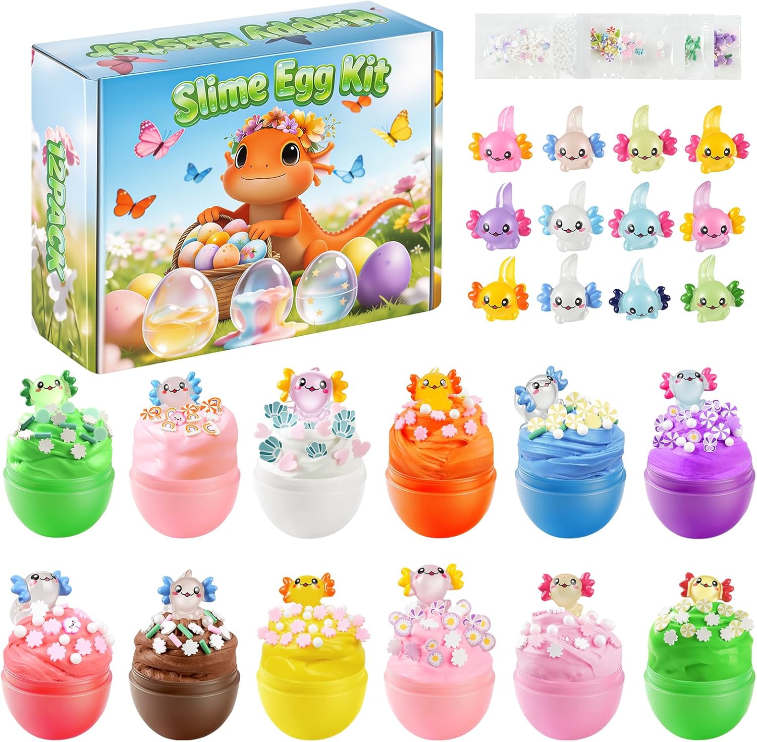 12 Pack Slime Kit, Butter Slimes for Kids, Girls and Boys, Cloud Slime, Party Favors, Goodie Bag Stuffers, Birthday Gift and Cute Stuff (Axolotl)